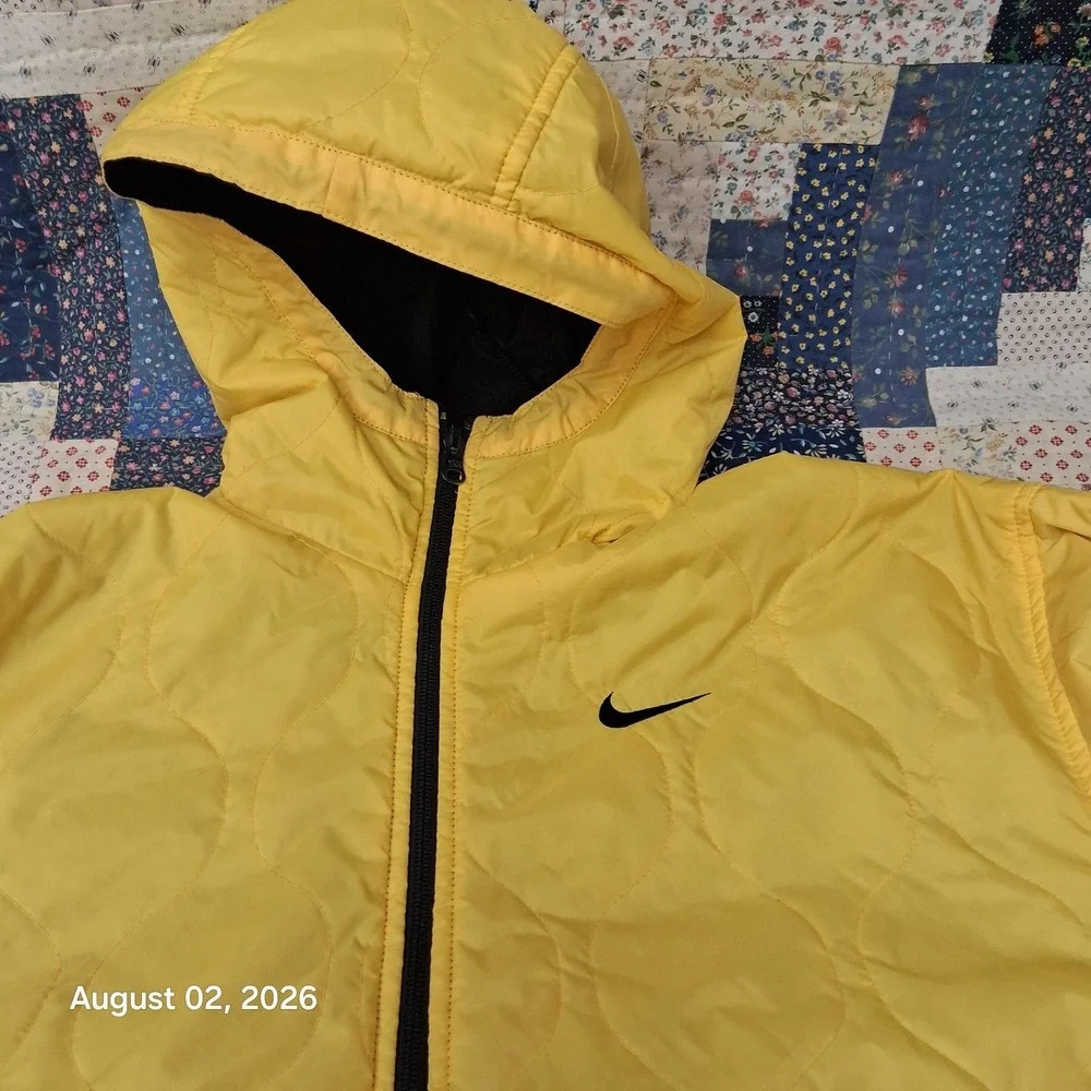 Vintage 90s Nike Reversible Jacket Womens Medium 8 10 Black Yellow Hooded Anorak